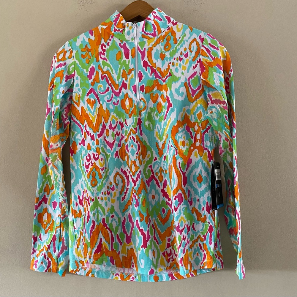 NWT IBKUL Women’s Tillie Seafoam Multi Mock Neck Long Sleeve Top Golf UPF SMALL - Picture 2 of 13